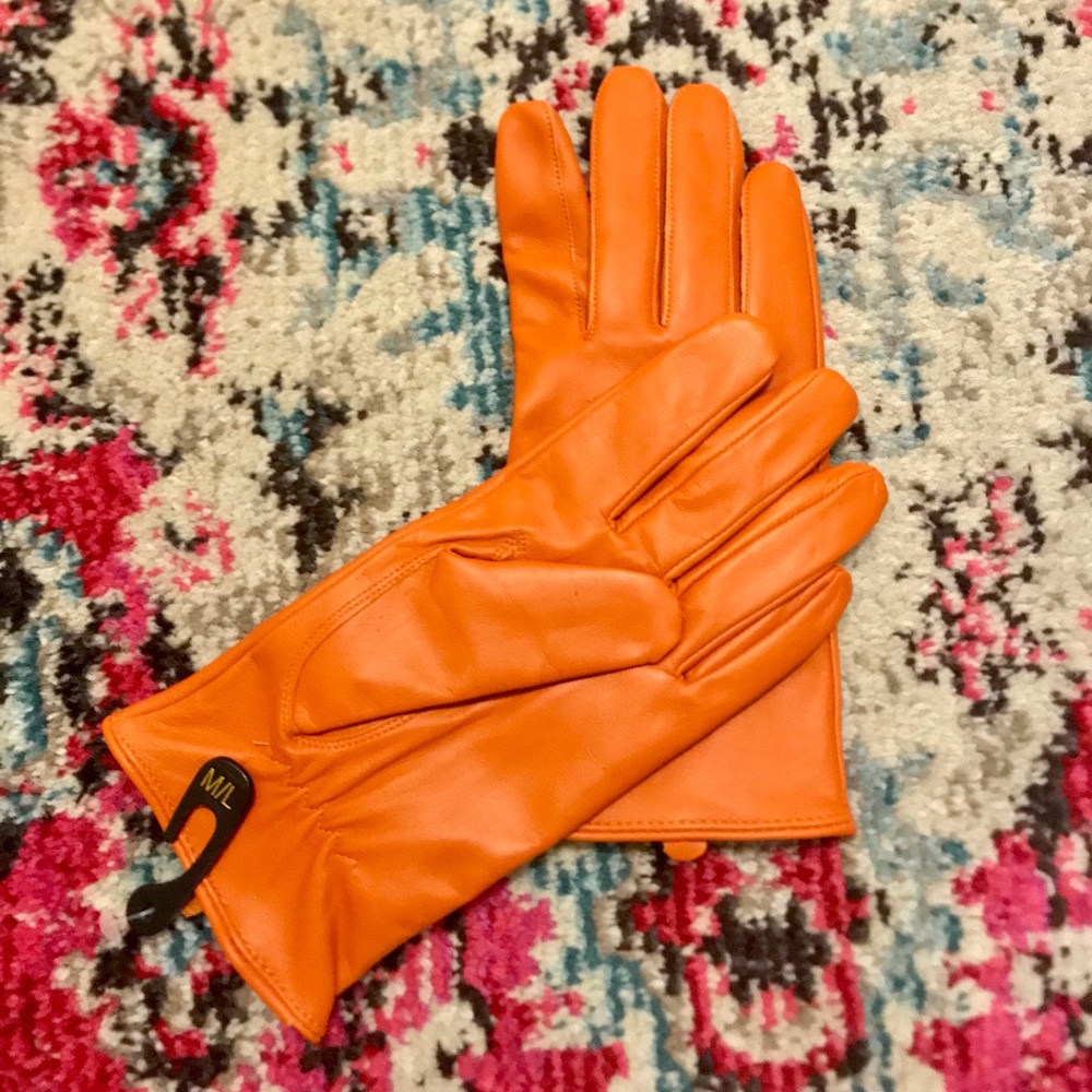 Orange leather gloves